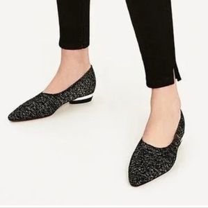 Zara Metallic Knit Stretch Ballerina Flats Shoes 40 EUC! Holiday Fashion…